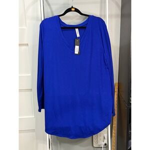 Zenana Premium Royal Blue V-Neck Long Sleeve Top‎ 2X NWT Bold Minimalist Tunic